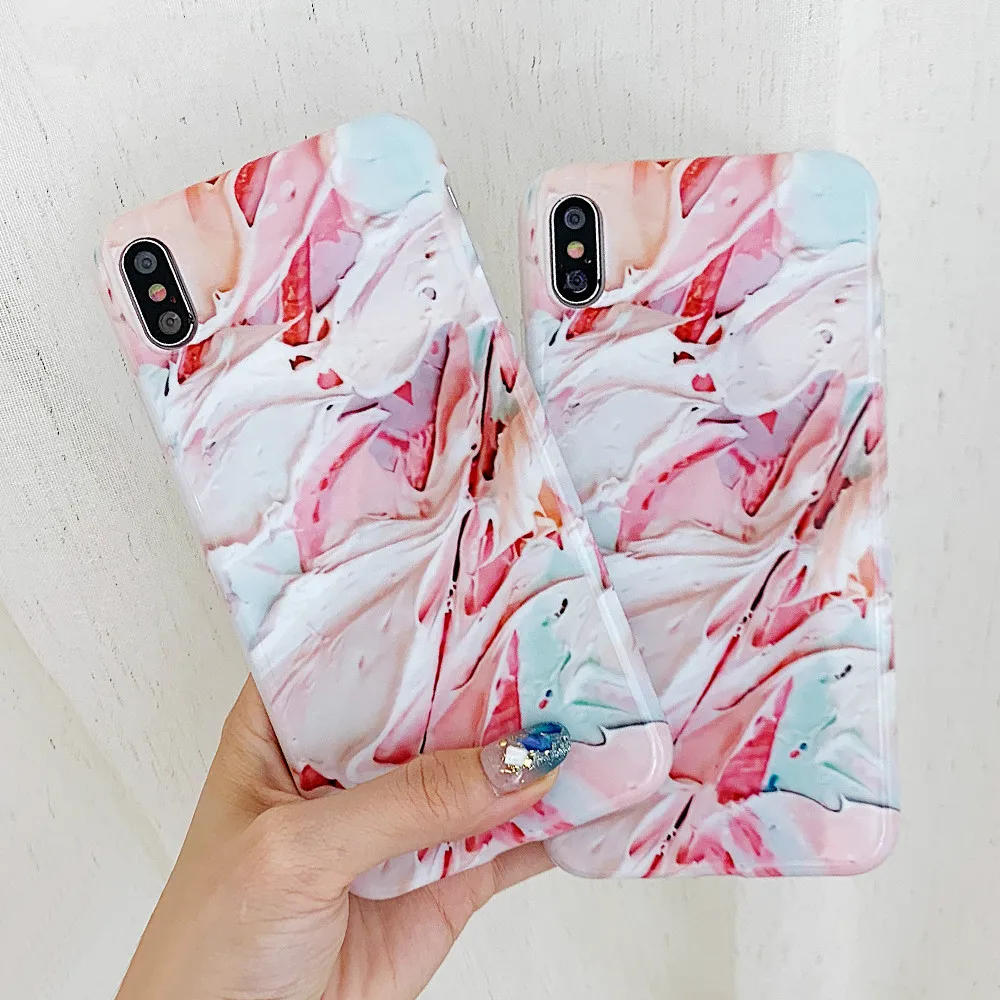 

Glossy watercolor Soft Phone Case For iPhoneX XR XS colorful ice cream oil painting graffiti Phone Case For iPhone7 8 6 Cover