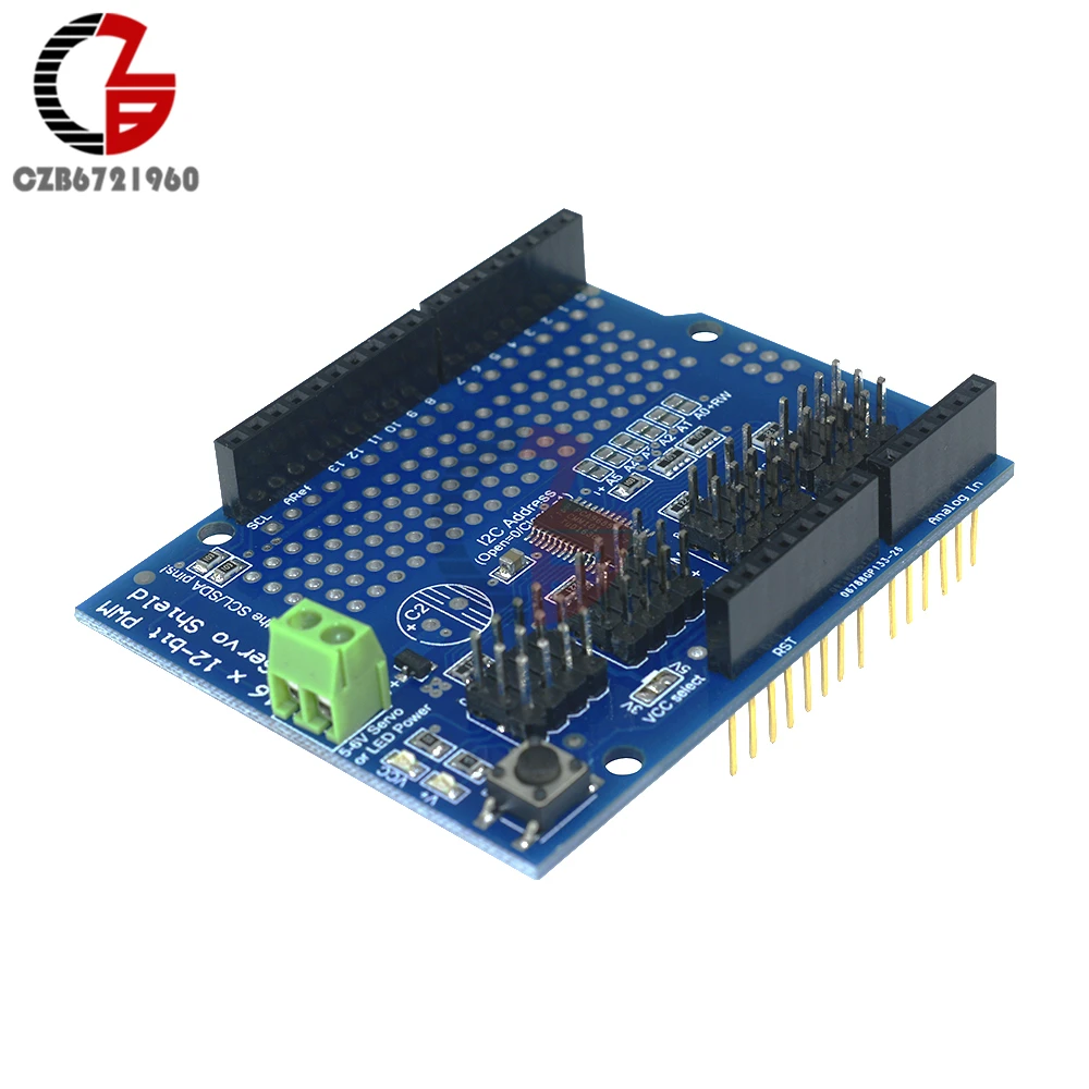 

PCA9685 16 Channel 12-bit PWM Servo Drive Shield Board DC Motor Driver Module I2C Controlled PWM Driver for Arduino