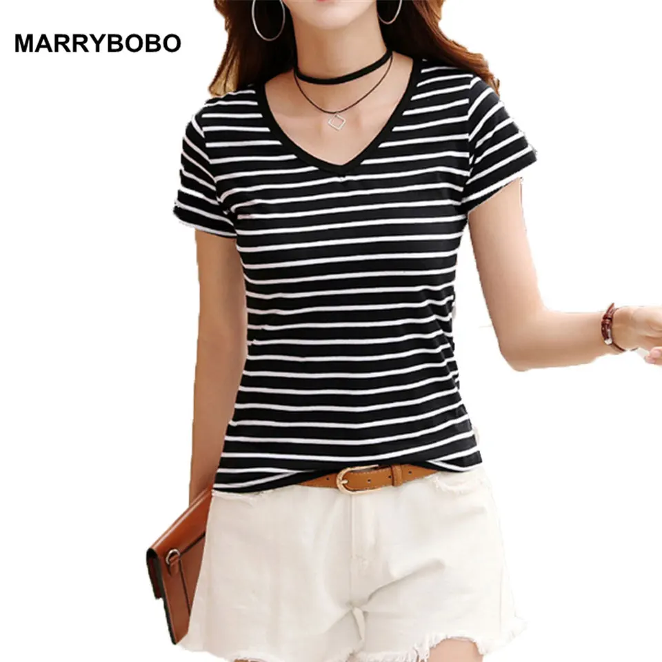 

Summer 2019 Women Short Sleeve Casual Tshirt Sexy V-neck Striped T-shirt Female Work Wear Office Tee Shirt Streetwear Ladies Top