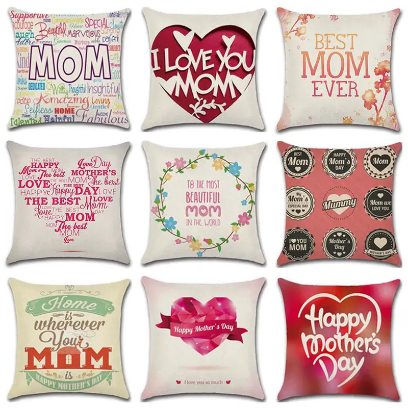 

Happy Mother Day Design Linen Cotton Pillow Covers Sofa Pillow Case Love Design Square 45cm*45cm Cushion Cover