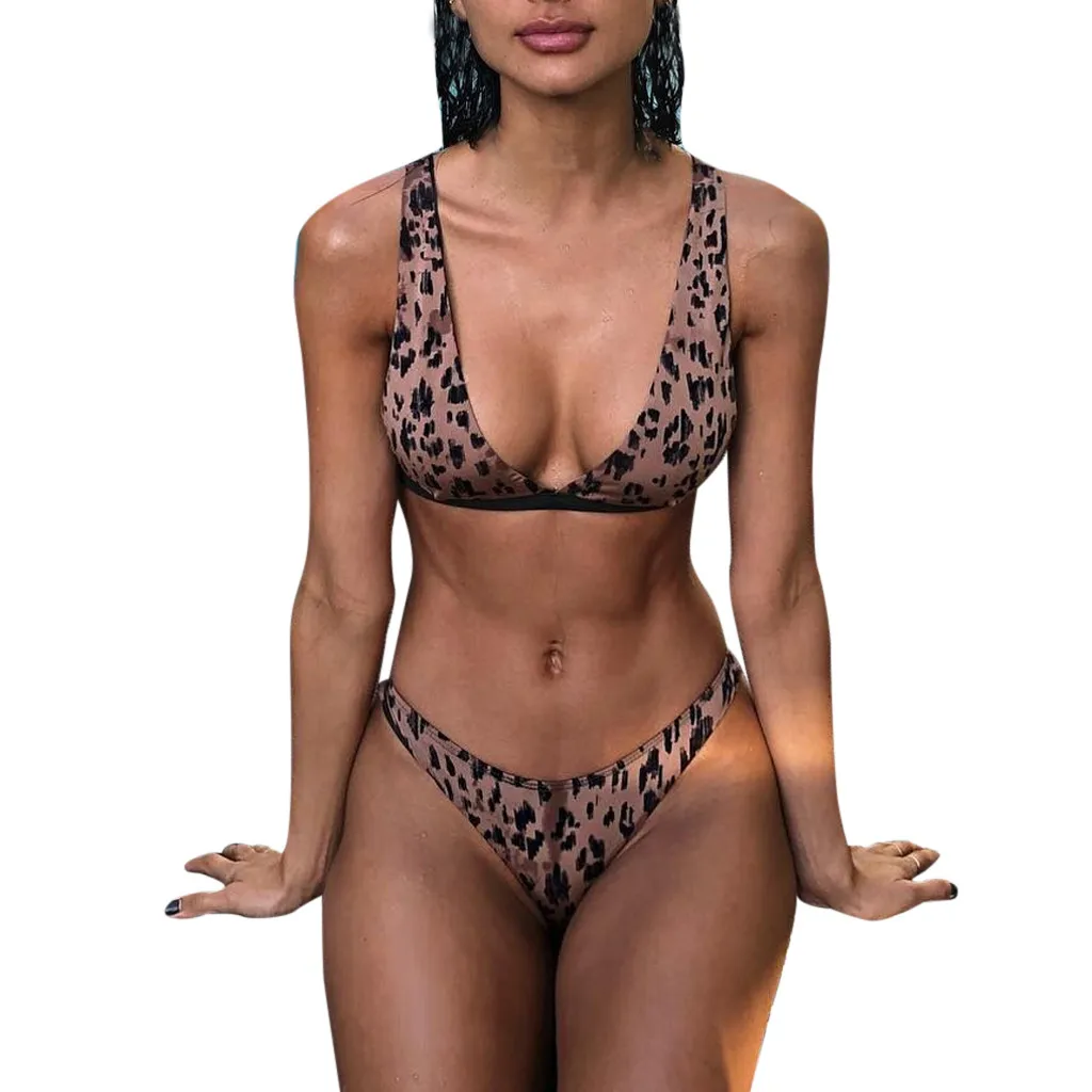 Женский комплект бикини с леопардовым принтом, сексуальный бюстгальтер с пуш-ап, пляжный купальник, купальный костюм размера плюс, купальный костюм Trajes De Bano