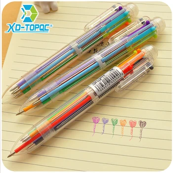 

XINDI 6 Refills Colors Cute Kawaii Multicolor Pens Multifunction Pressed Ballpoint Pen Stationery Office School Supplies Pens