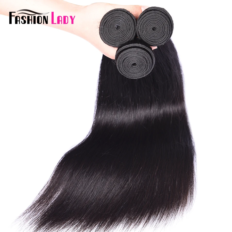 Fashion Lady 3 Bundles Brazilian Straight Human Hair Bundles With 360 Lace Frontal Clousre 100% Remy Human Hair Weave