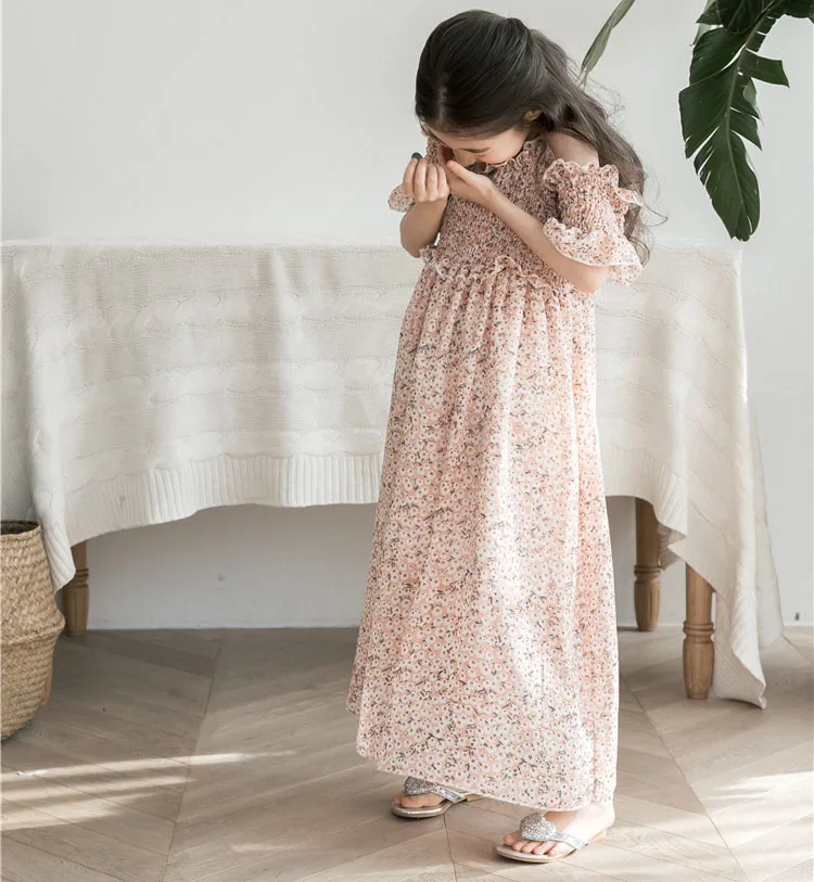 floral maxi long dress girl a line dress mother daughter clothes big girls dresses summer 2018 pink green beach holiday baby girls with sleeve teeange girls clothing (9)