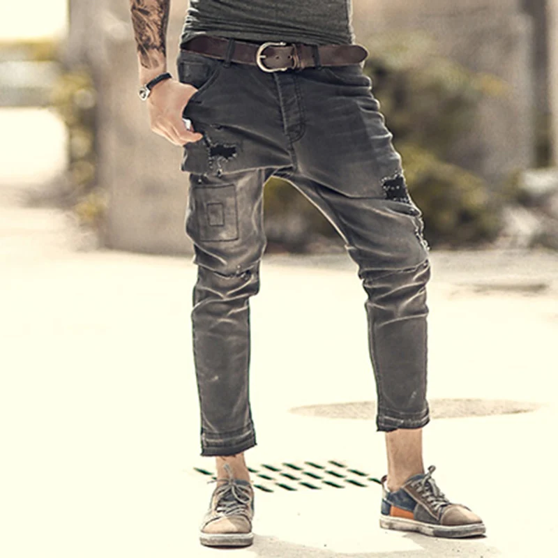 Spring summer new style men's casual ripped holes pants jeans men's ...