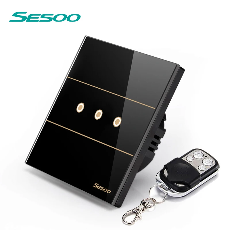 

SESOO Remote Control Wall Switch 3 Gang 1 Way SY5-03 Black Capacitive Touch Light Switch