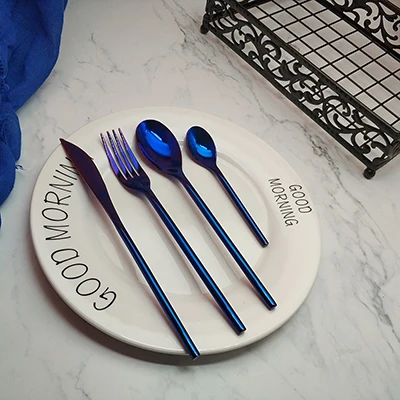 Лучшая 4 шт круглая синяя столовая посуда для кухни 304 нож из нержавеющей стали вилка столовая ложка столовая посуда столовые приборы набор столовых приборов - Цвет: A style
