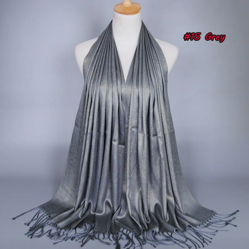 Модный Шелковый шарф из Балийской пряжи, женские шарфы с золотой нитью и кисточками, Осенний хиджаб из золотой проволоки,, Прямая поставка - Цвет: 15