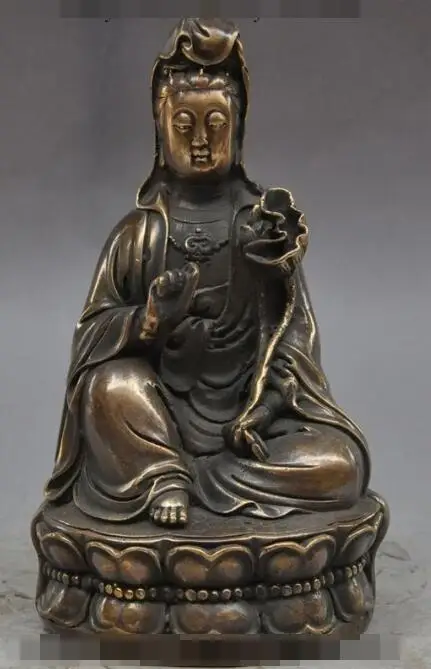 

S02196 china bronze buddhism joss kwanyin guanyin bodhisattva hold lotus buddha statue