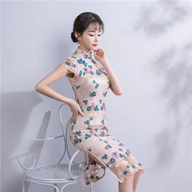 Шанхай история мода лето по колено Cheongsam новое поступление китайский Стиль Женские район платье тонкий Qipao Vestido