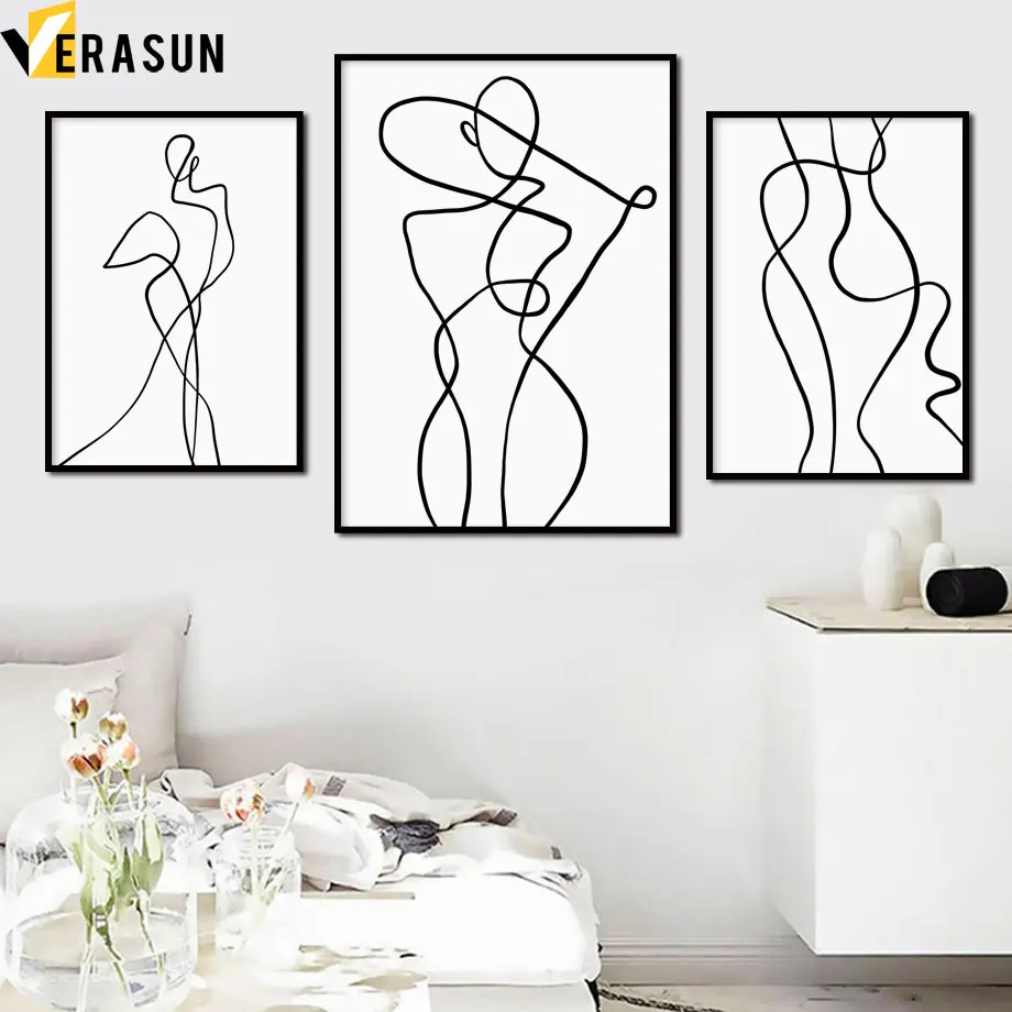 Абстрактная линия боди-арт модная сексуальная женская настенная живопись на холсте скандинавские плакаты и принты настенные картины для декора гостиной