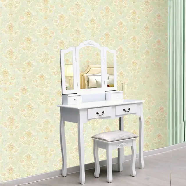 Online Shop Tri Fold 4 Drawer Dresser Mirror Dressing Table With