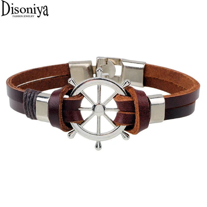 2016 Anchor Rudder Leather Bracelet Bangle For Men Chain with pendants friendship bracelets charm | Украшения и аксессуары