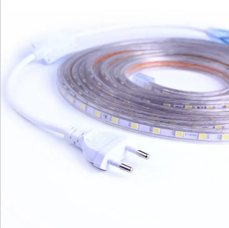 #cheap led strip light waterproof 220v SMD5050 60leds m Led Tape LED Light With Power Plug 1M 2M 3M 5M 6M 8M 9M 10M 15M 20M Warm white