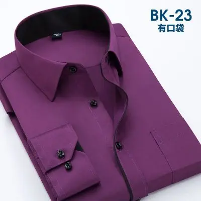 Деловые рубашки, мужские рубашки с длинным рукавом размера плюс 4XL, Высококачественная Однотонная рубашка hombre, Повседневная приталенная сорочка camisa masculina - Цвет: BK23