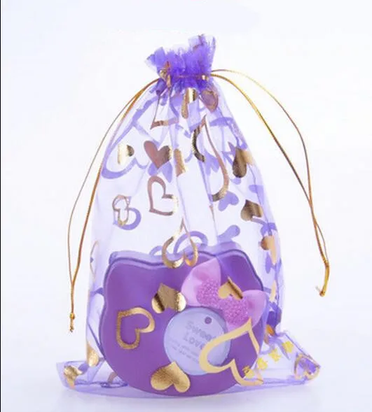 200pcs Luxury Purple Roses Style Jewelry Wedding voile gift bag Organza Bags Jewlery packing