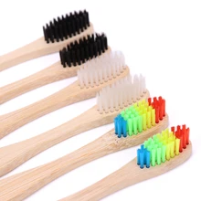 Cepillo de dientes de bambú con cabeza de colores, cepillo para cuidado dental de madera, Arco Iris, cerdas suaves, 1 unidad