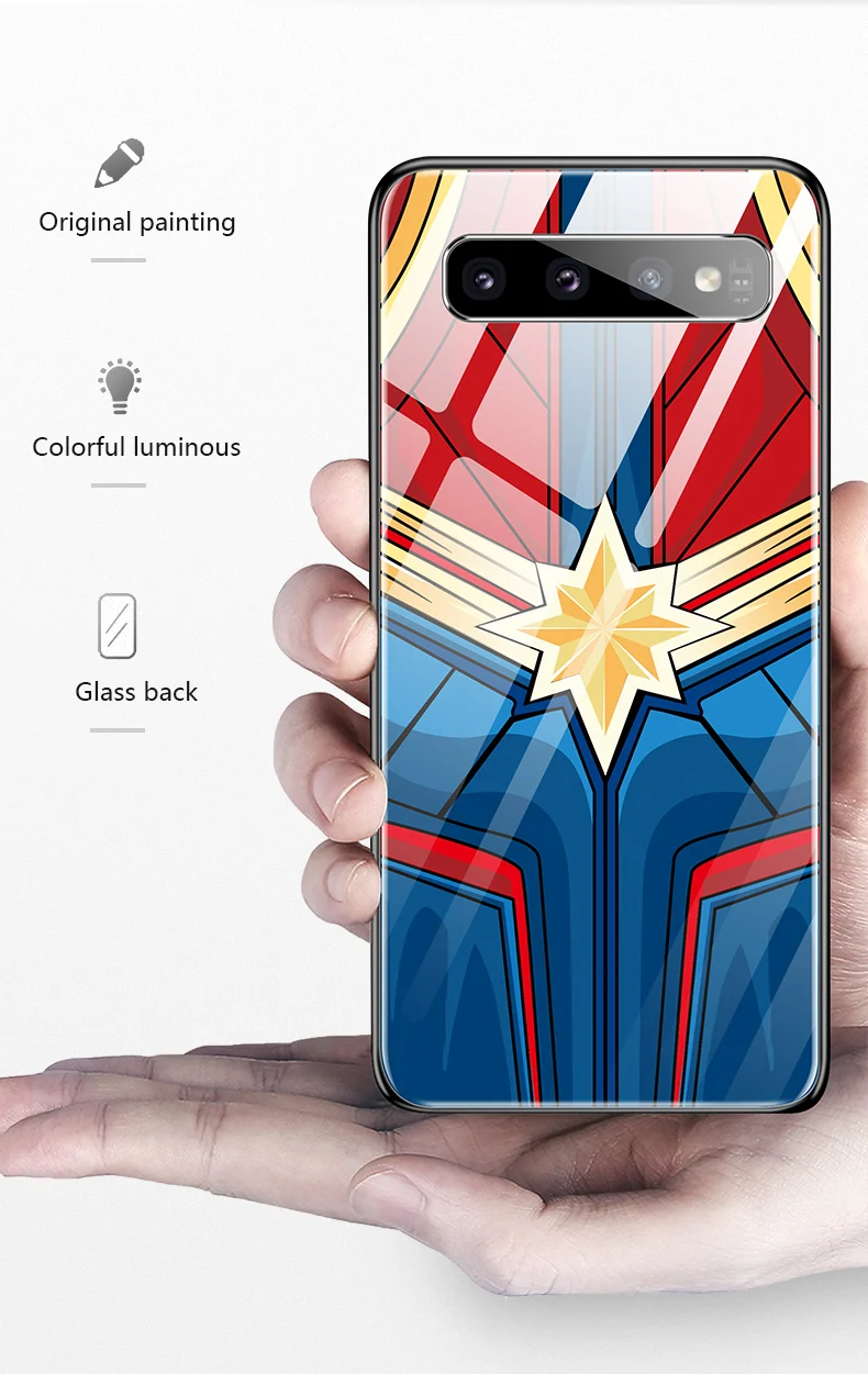 Светящийся чехол из закаленного стекла для телефона Капитан Америка Марвел Бэтмен Железный человек задняя крышка для samsung Galaxy s8 s9 s10 Plus 8 9 note