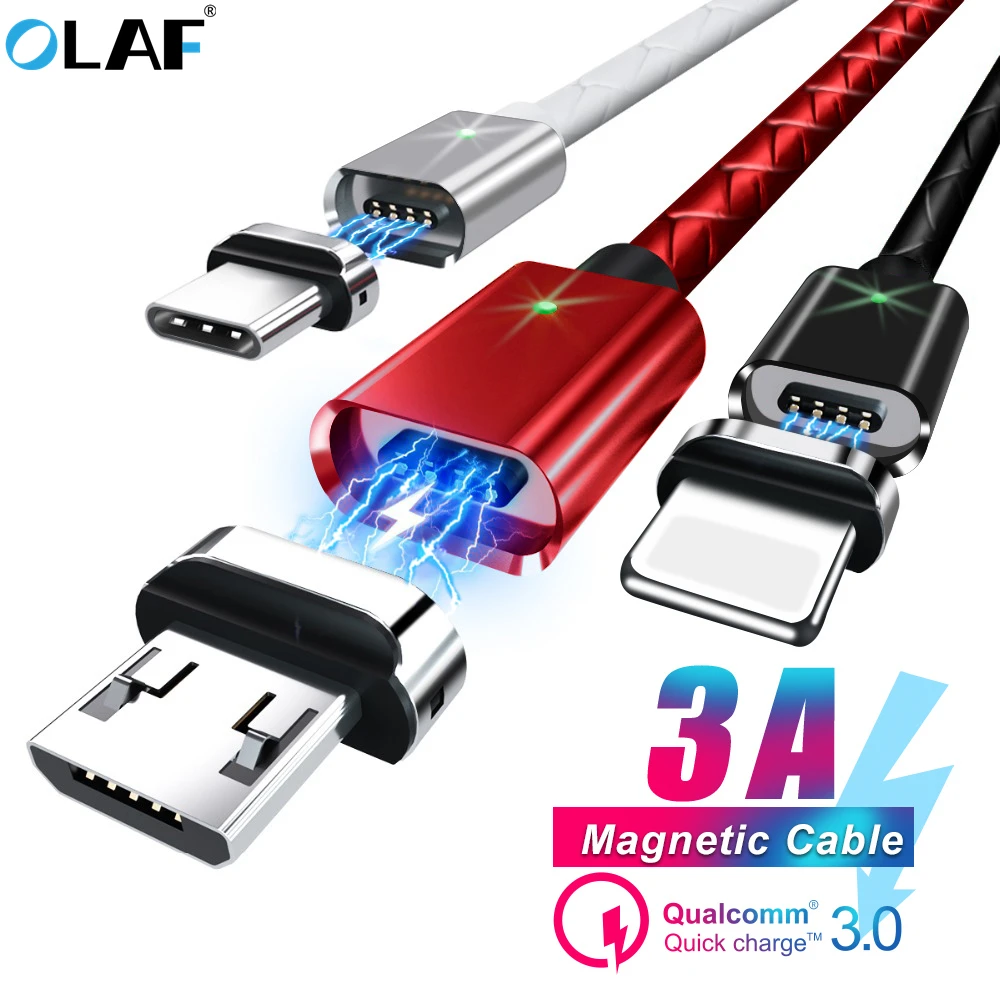 OLAF Magnetic Cable 3A Fast Charging Micro USB Type C Cable For iPhone Samsung Xiaomi USB-C Magnet Charger Data Phone Cables