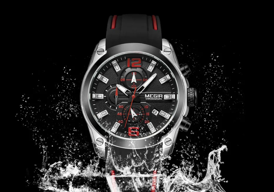 Montre de Sport Hommes ,Montre chronographe bracelet Silicone