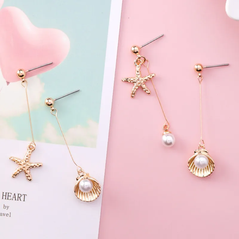

Modern Women's Earrings 2018 Starfish Seashell Pearl Women Dangle Earrings Korean Fashion Bohemia Female Jewelry Accessories