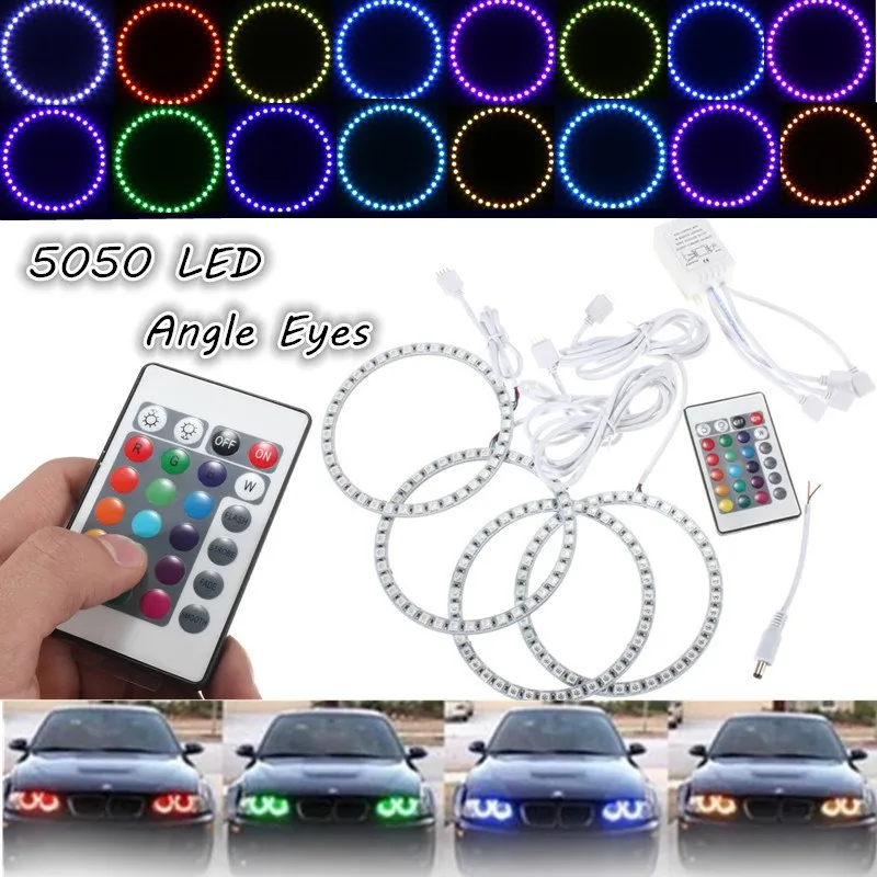 

4pcs New 120mm 5050 SMD RGB 39smd*4 156LED Angel Eyes Headlight Multi-Color LED DC 12V