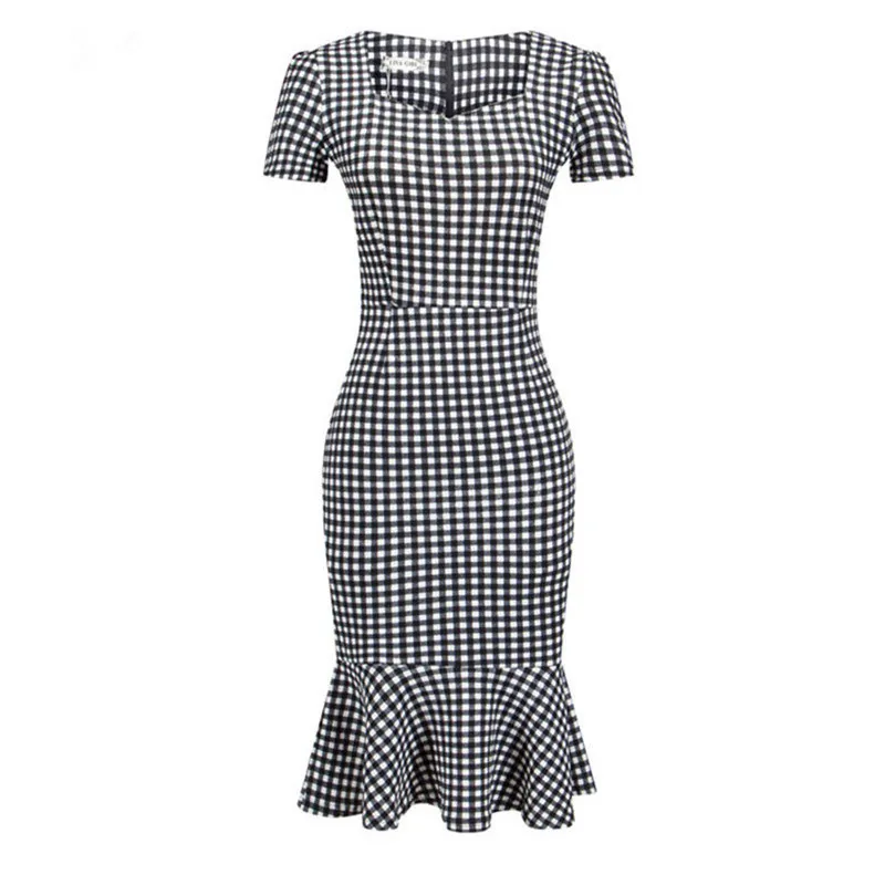 Fishtail Business Dress 2019 Pencil Bodycon Evening Party Dress Women Career Female Peplum Work Dress Vestidos Plus size S-XXXL (9)