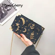 Бархатная маленькая квадратная сумка Новая Звезда вышивка цепь сумка Корейская версия моды одно плечо косой дамская сумка
