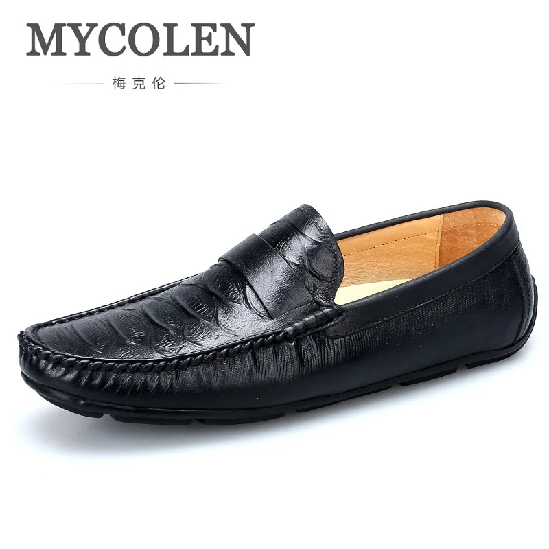 

MYCOLEN Spring Breathable Crocodile Skin Leather Shoes For Men Split Leather Slip On Fashion Male Shoes Man Soft Comfortable