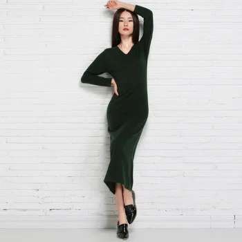 

Autumn and winter thickening long sweater women's sweater V-neck casual bottoming shirt over the knee dress sweater