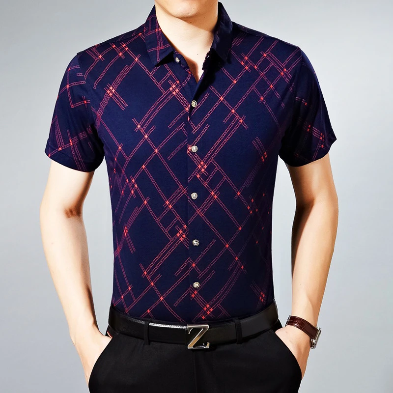 LISIBOOO мода печатных короткий рукав мужская рубашка мужская платье в деловом стиле рубашка мужской Slim Fit рубашка мужской топ, футболка Chemise Homme
