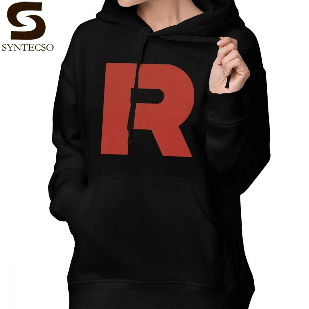 

Japanese Letters Hoodie Team Rocket Logo Hoodies Long-sleeve Red Hoodies Women Graphic Cotton Streetwear Pullover Hoodie