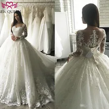 Винтаж бальное платье вышивка арабские свадебное платье с длинным рукавом плюс Размеры Аппликации Тюль Свадебные платья невесты платье W0349