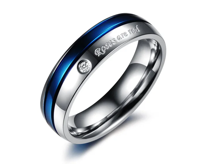 Fashion white blue Rhinestone super junior titanium steel couple rings his and hers promise ring sets free shipping