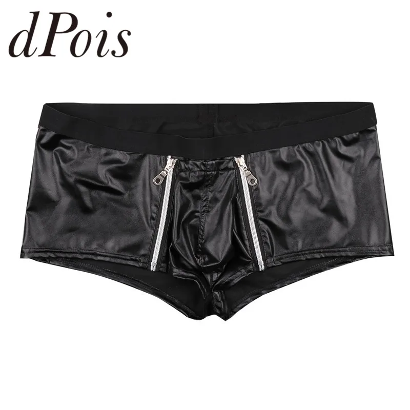 

Men Lingerie Faux Leather Double Zipper Jockstraps Bulge Pouch Boxer Briefs Underwear Men Sexy Lingerie Gay Mens Panties Briefs