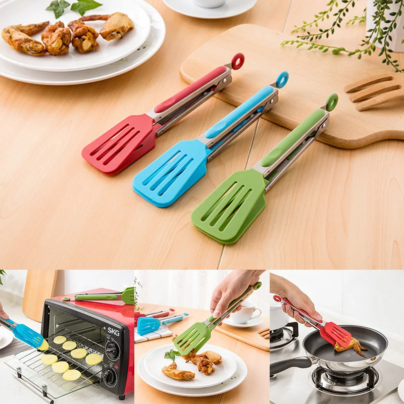 

Sale Steak 1PC New Non-Stick Bread Kitchen Tools Stainless Steel Random Color Pizza Barbecue Tongs Bakeware Food Grade