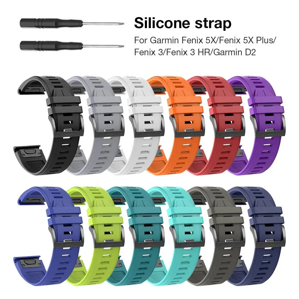 

26MM Replacement Silicone Strap With Tool Tabby Wristband For Garmin Fenix 5X Fenix 5X Plus Fenix 3 Fenix 3 HR Garmin D2 Watch