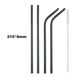 Eco - Friendly 4 - Piece Reusable Stainless Steel Straw Set with Cleaning Brush (4Pcs - Black Straws)