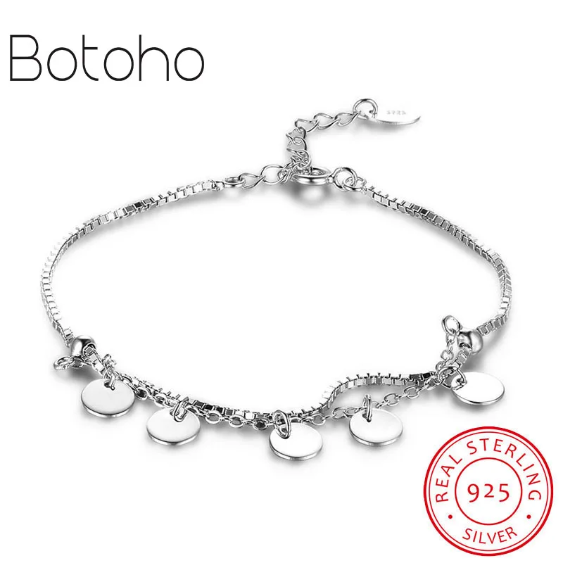 

925 sterling silver Anklet bracelet female models authentic 925 sterling silver cute round pendant chain bracelet party jewelry