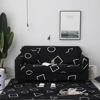 

black geometric printed spandex sofa covers for living room stretch slipcovers couch cover for corner sofa L shaped