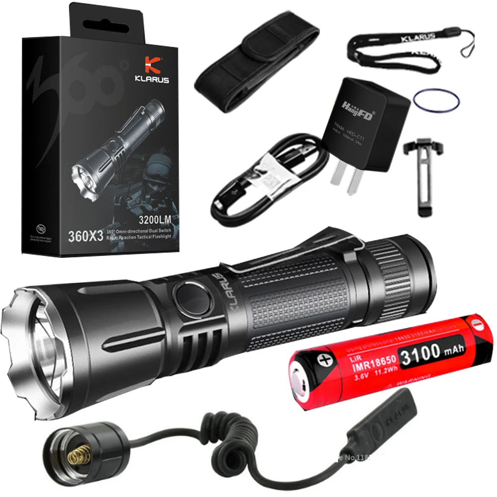 

Klarus 360X3 360 degrees Tactical Flashlight CREE XHP70.2 max 3200 lumen throw 283 meter torch with TRS1 Remote Switch