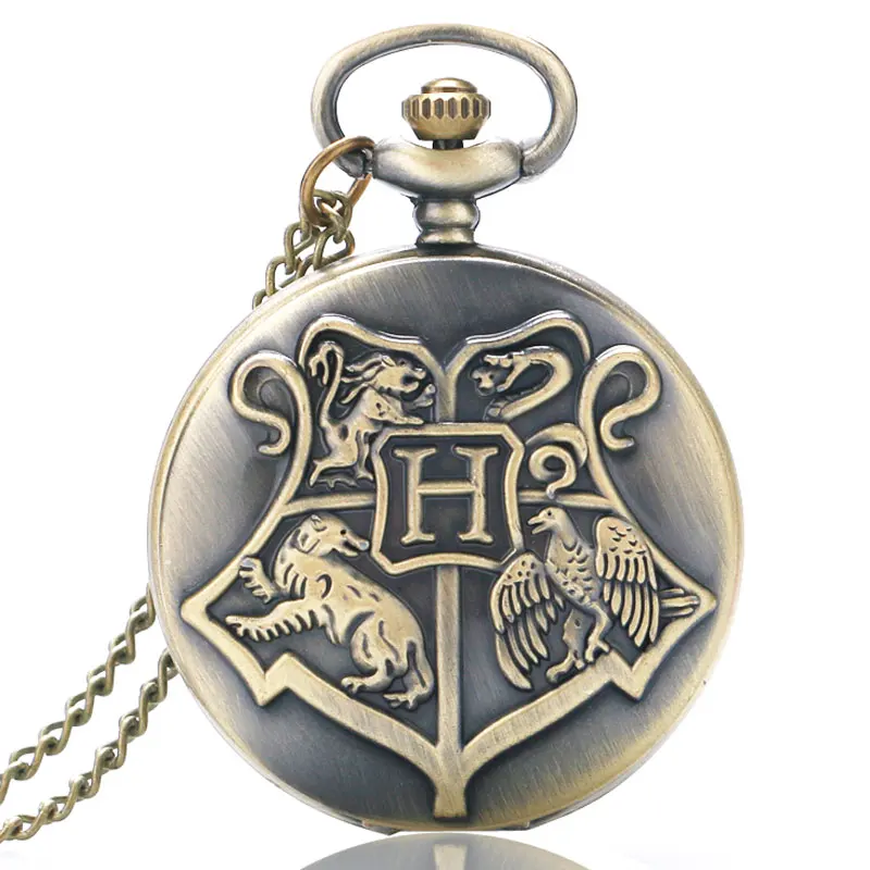 Щит в стиле ретро Хогвартс Школа колдовства и волшебной бронзы 3D животных кварцевые карманные часы мужские и женские детские часы ожерелье