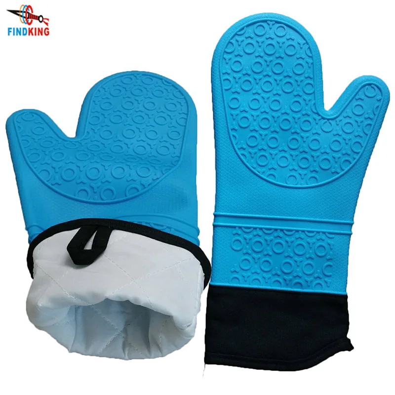 

FINDKING 1 pcs Silicone Oven Mitts, Ideal Protection with Extra Long Thick Quilted Cotton Liner, Silicone BBQ Gloves