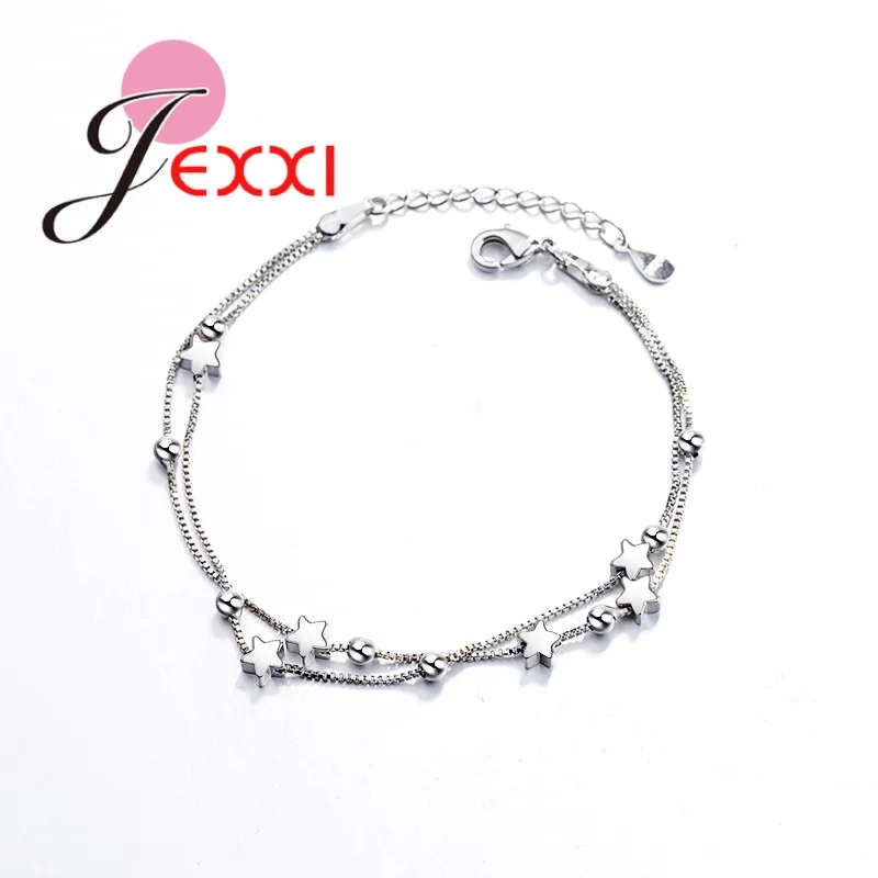 Model 1 Блестящие 925 пробы серебряные браслеты со звездами для женщин Bijoux двухслойные 2 стильные цепочки браслет модные ювелирные изделия подарок Прямая поставка - Окраска металла: Model 1