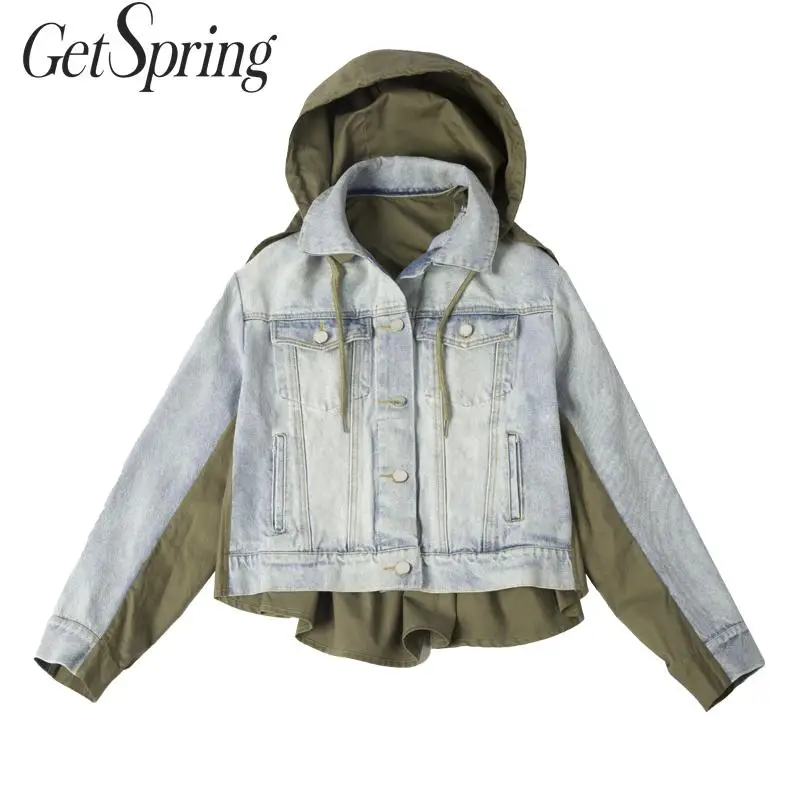 

GETSPRING Women Coat Women DenimCoats Jackets Women Color Matching Patchwork Asymmetric Womens Jackets Coats 2019 Autumn Winter