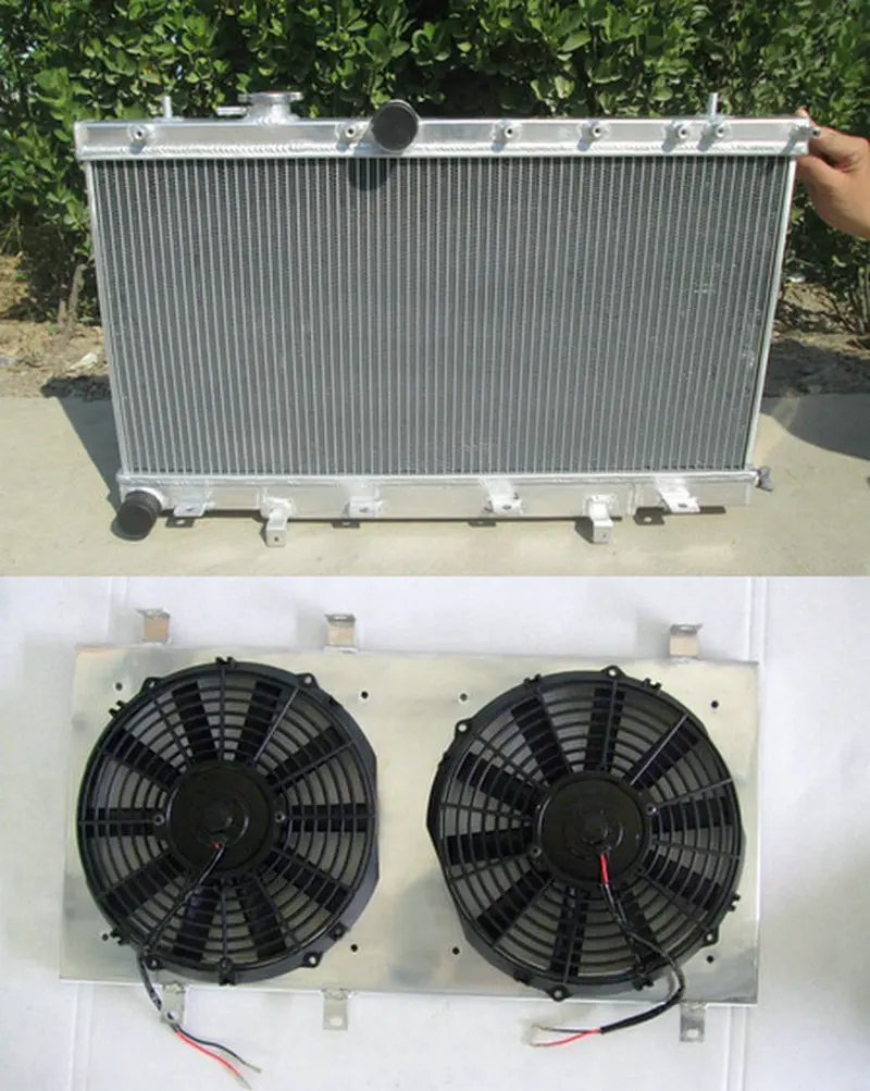 Aluminum Radiator+Shroud+Fan 2 ROW For SUBARU 2001 2007 IMPREZA WRX STI