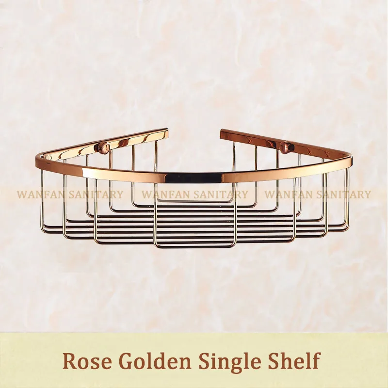 Полки для ванной комнаты, настенные, легкая установка, Золотая латунь, корзина для шампуня для ванной, гель для душа, Очищающий держатель для корзины, HJ-826 - Цвет: Rose Gold Single
