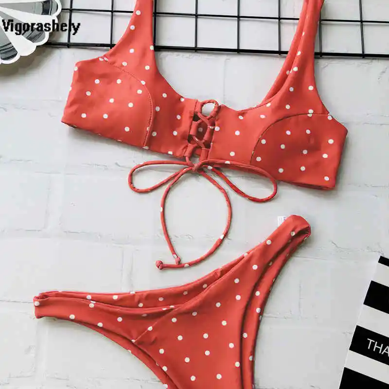 Vigorashely Sexy Dot String Bikini Set Women Buckle Swimsuit Female Push Up Swimwear Brazilian Bikini Bathing Suit