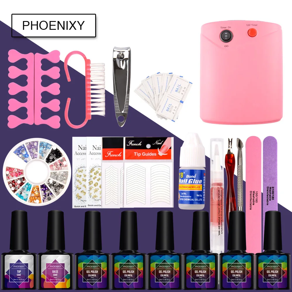 

Complete 36W UV Lamp Dryer Manicure Set 6pcs Nail Gel Polish Soak Off Manicure Gel Polish Kit For Nail Art Extension Sets