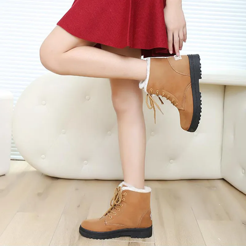 

OEAK Women Winter Boots Warm Snow Boots Heels Suede Fur Plush Insole Ankle Boots Women Shoes Hot Lace-up Shoes Free shipping